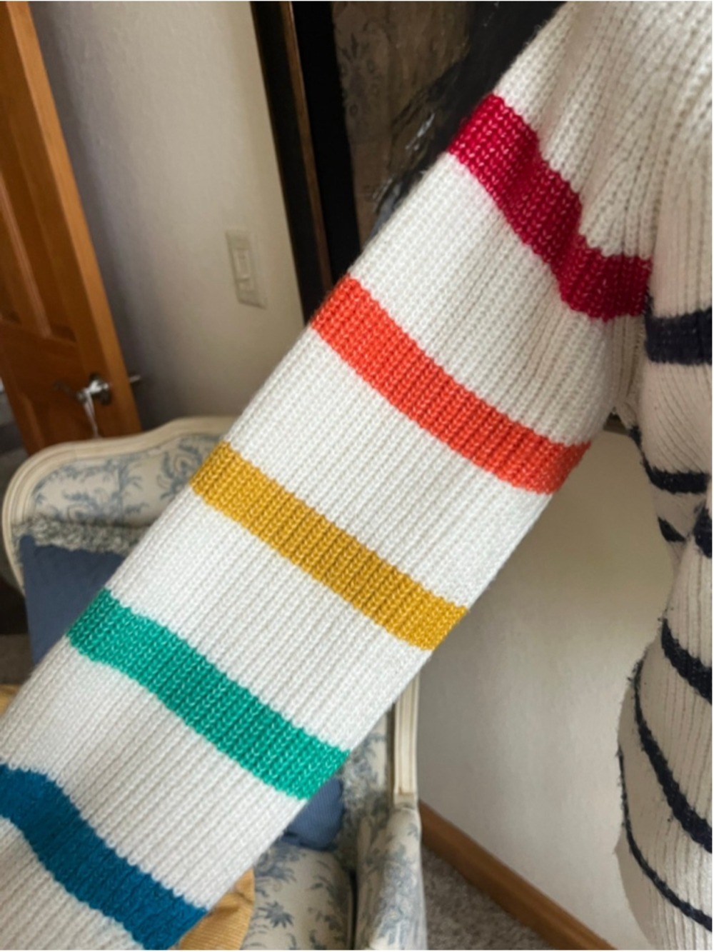 Women's Joules White Rainbow Stripe Crew Neck Sweater Size 8 - Picture 3 of 8
